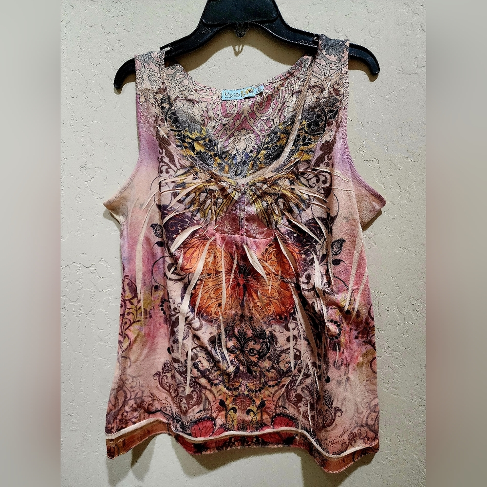 Unity World Wear Art Nouveau Butterfly Tank Top NWOT PL